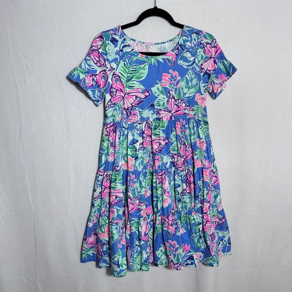 Lilly Pulitzer Blue Isle Be Back Butterfly Tiered Jodee Swing Dress Size XS